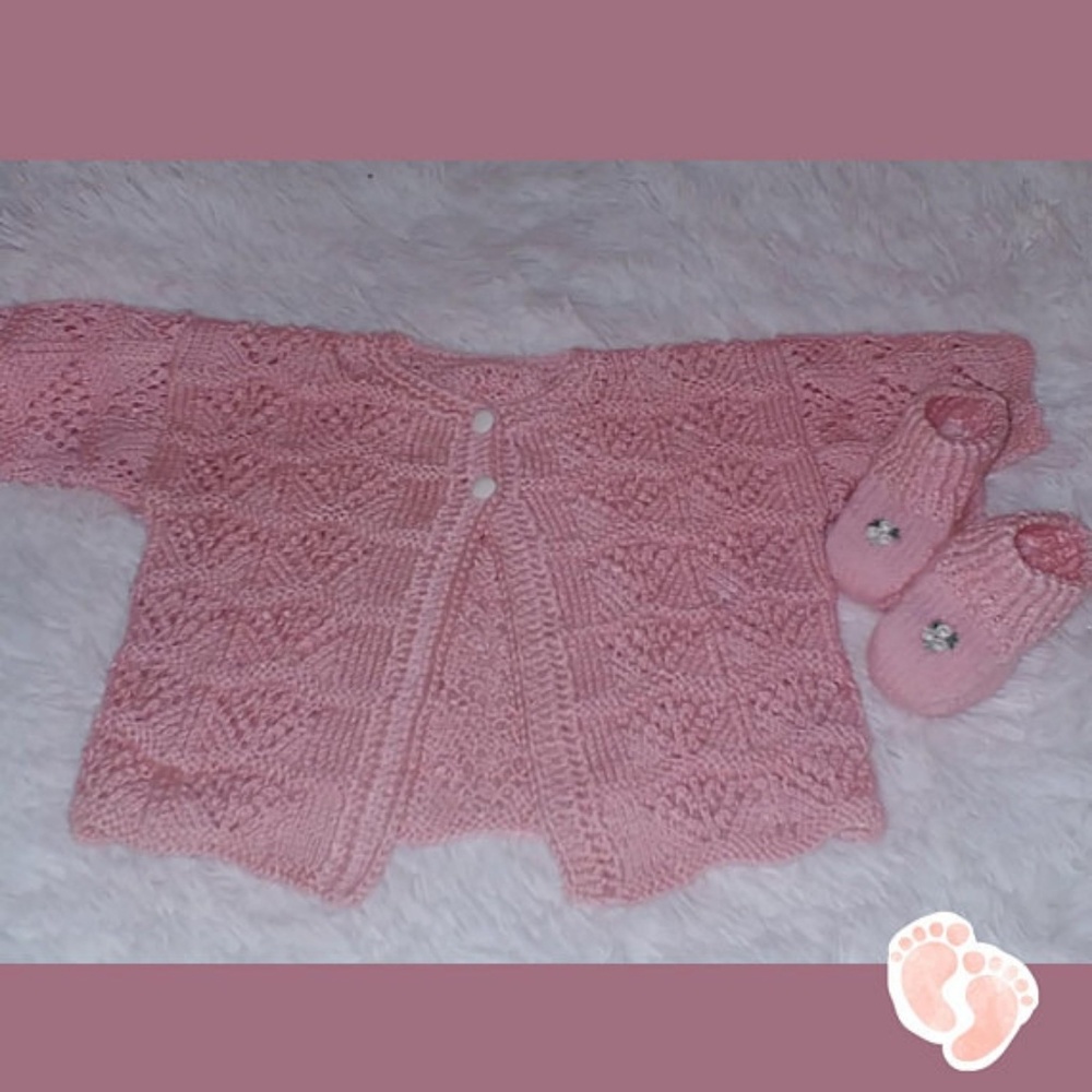 Pink Baby Girl Knit Set Sweater Booties Newborn